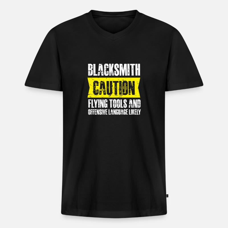 blacksmith caution flying tools Design - Männer Premium Bio T-Shirt mit V-Ausschnitt - Schwarz