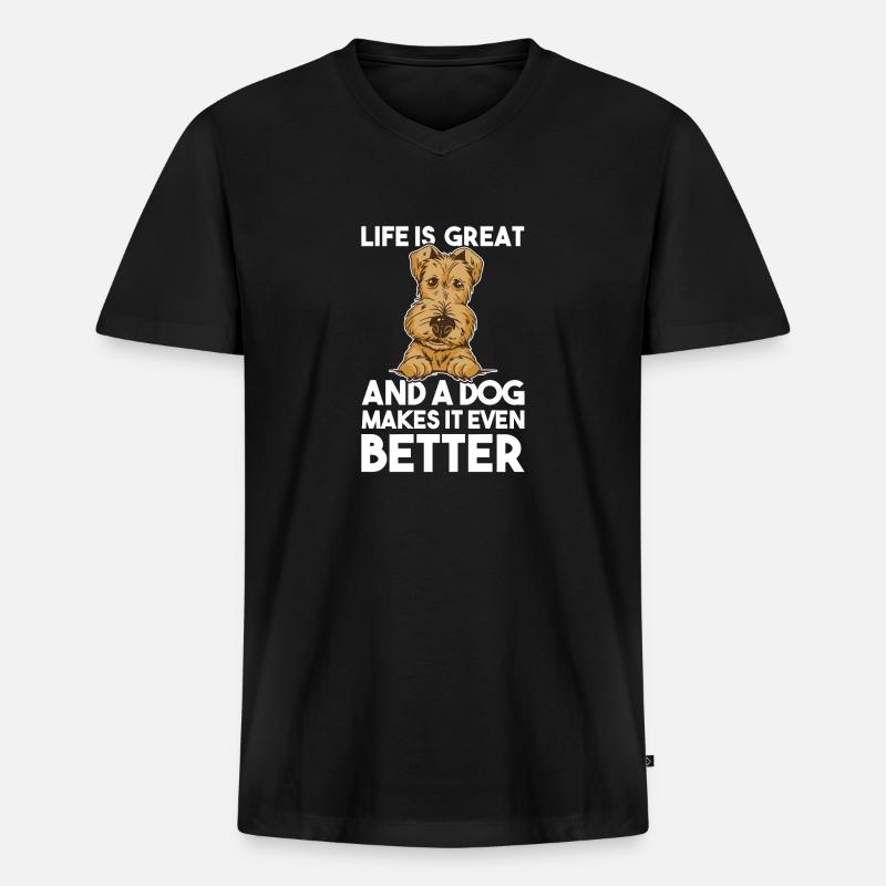 Airedale Terrier Hund - Männer Premium Bio T-Shirt mit V-Ausschnitt - Schwarz