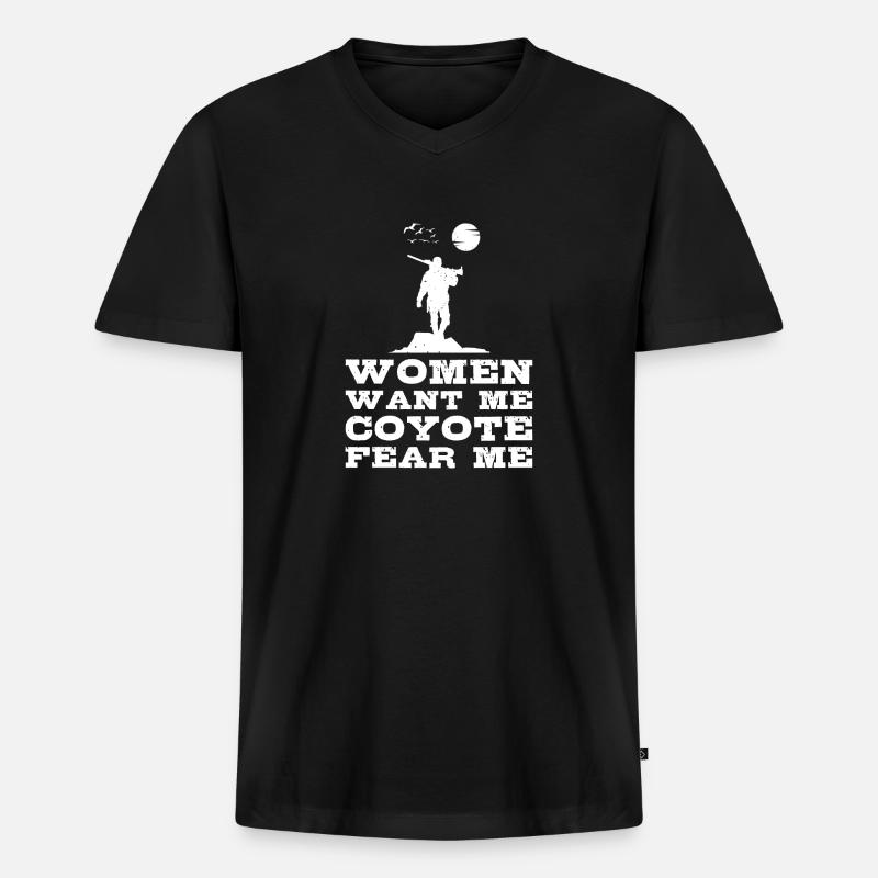 Coyote Jäger - Männer Premium Bio T-Shirt mit V-Ausschnitt - Schwarz