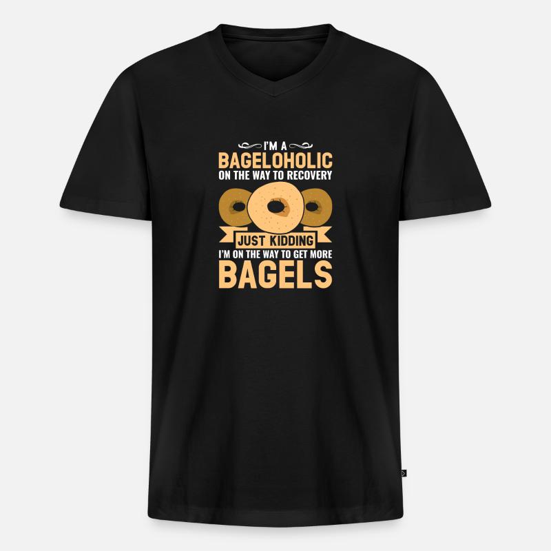 Bagel Spruch Geschenk - Männer Premium Bio T-Shirt mit V-Ausschnitt - Schwarz