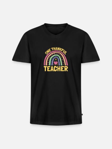 One Thankful Teacher Lehrer - Männer Premium Bio T-Shirt mit V-Ausschnitt - Schwarz