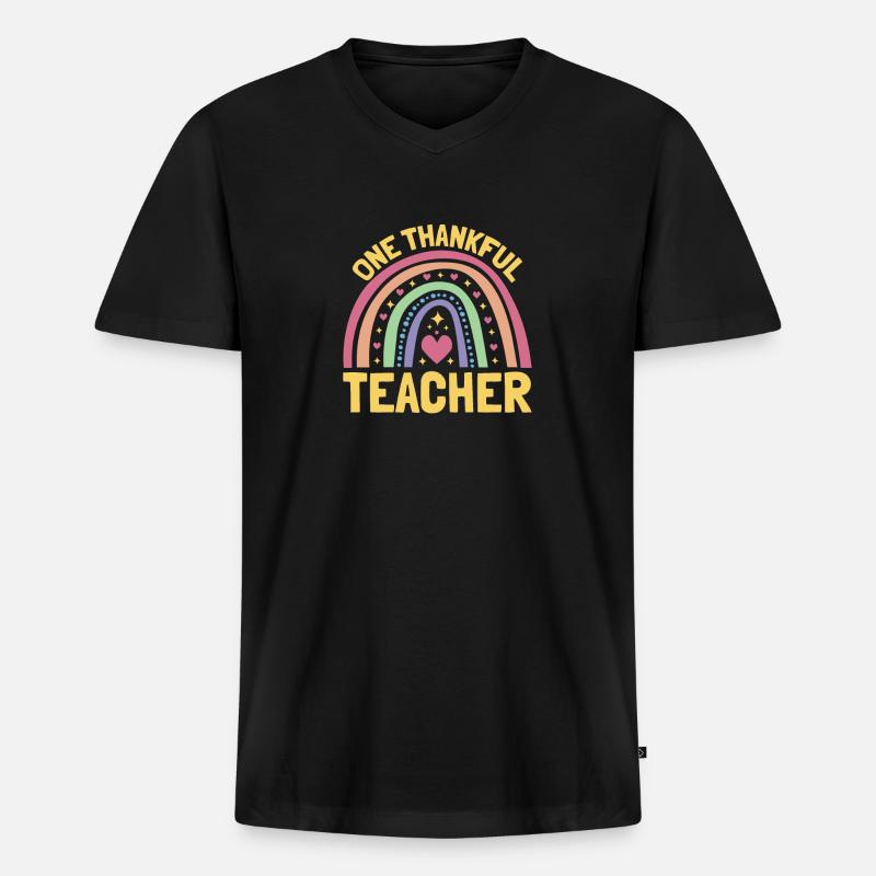 One Thankful Teacher Lehrer - Männer Premium Bio T-Shirt mit V-Ausschnitt - Schwarz