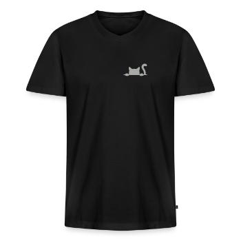 Funny cat looking out of his pocket - Men's Premium Organic T-shirt with V-neck - black - Front - Nico (187cm)