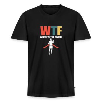 Lustiges Marathon Läufer Laufen Cross Country - Männer Premium Bio T-Shirt mit V-Ausschnitt - Schwarz - Vorne - Nico (187cm)