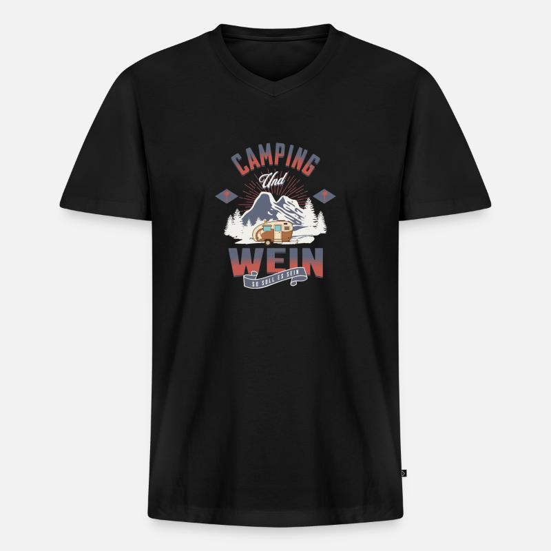 Camping und wein - Männer Premium Bio T-Shirt mit V-Ausschnitt - Schwarz