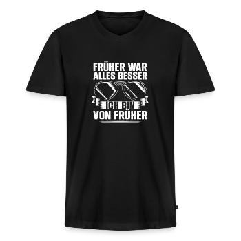 Früher War Alles Besser Ich Bin Von Früher - Männer Premium Bio T-Shirt mit V-Ausschnitt - Schwarz - Vorne - Nico (187cm)