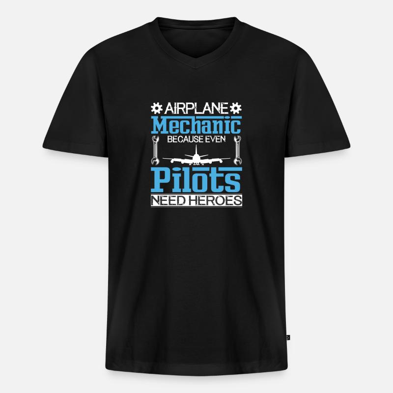 Flugzeugpilot Des Flugzeugmechanikers - Männer Premium Bio T-Shirt mit V-Ausschnitt - Schwarz