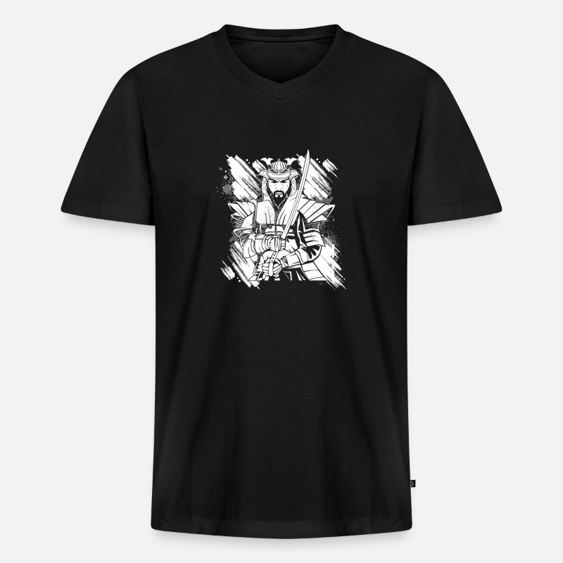 Japanese Samurai Warrior - Männer Premium Bio T-Shirt mit V-Ausschnitt - Schwarz