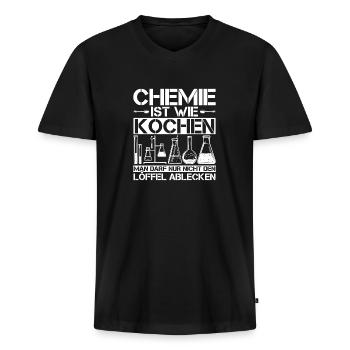 Chemie Ist Wie Kochen Löffel Ablecken - Männer Premium Bio T-Shirt mit V-Ausschnitt - Schwarz - Vorne - Nico (187cm)
