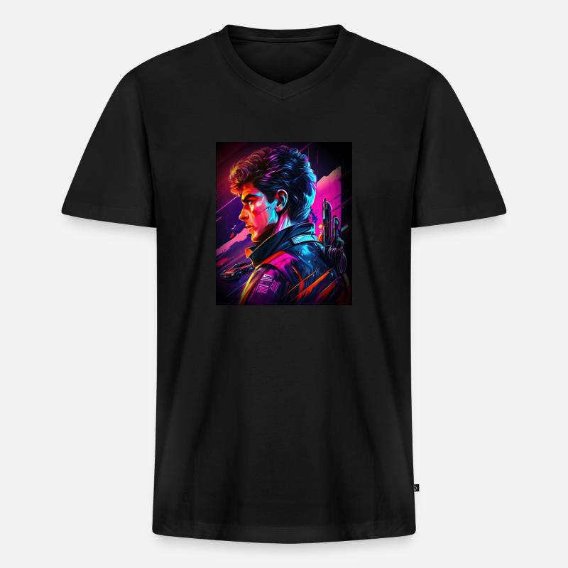 Retrowave Synthwave 80s Design - Männer Premium Bio T-Shirt mit V-Ausschnitt - Schwarz