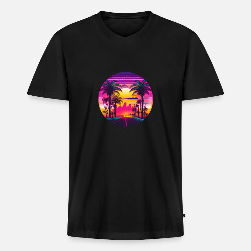 Retrowave Synthwave 80s Design - Männer Premium Bio T-Shirt mit V-Ausschnitt - Schwarz
