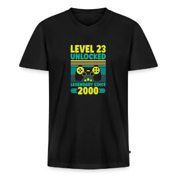 Niveau 23 Débloqué 2000 Gaming 23e anniversaire Gamer - T-shirt encolure en V Premium bio Homme - noir - Devant - Nico (187cm)