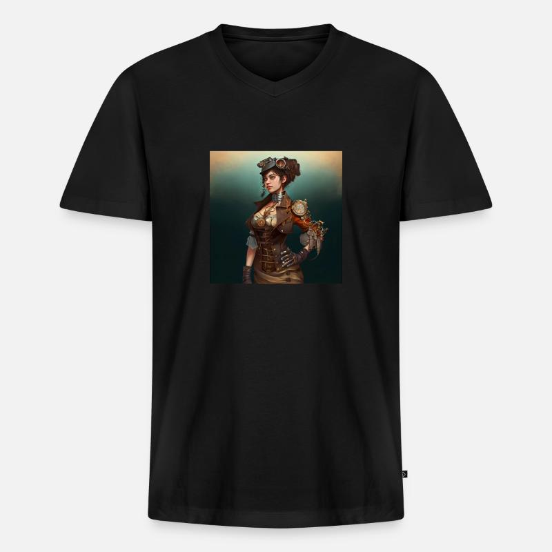 Steampunk Sci-Fi character - Männer Premium Bio T-Shirt mit V-Ausschnitt - Schwarz