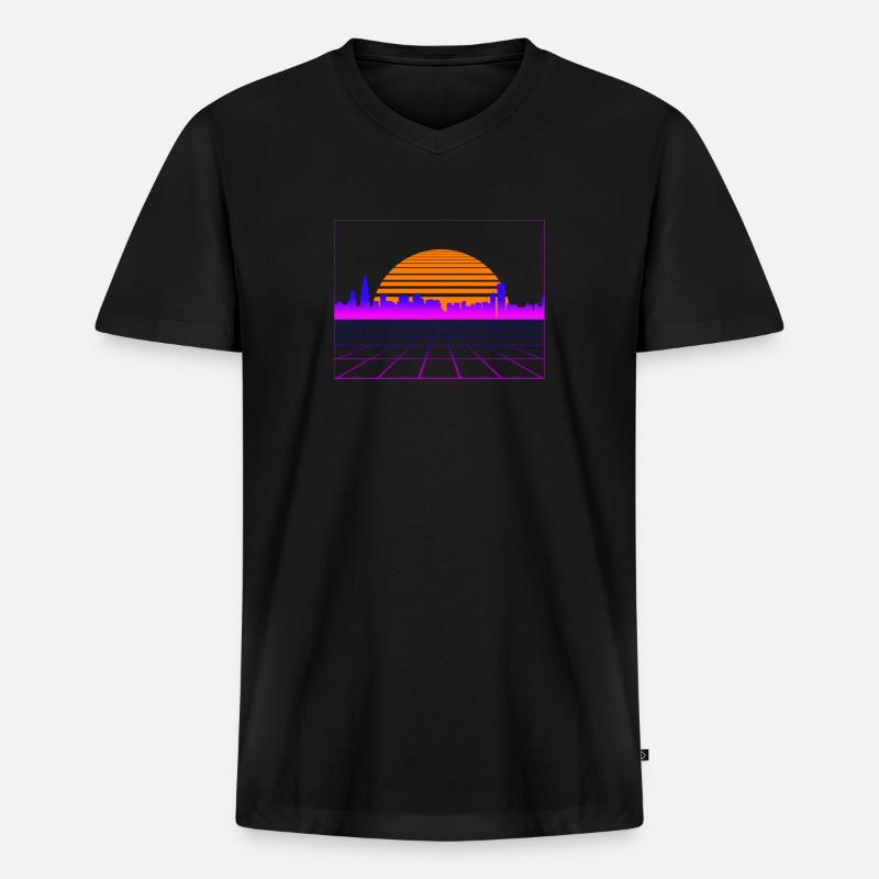 Retrowave Synthwave 80s Design - Männer Premium Bio T-Shirt mit V-Ausschnitt - Schwarz