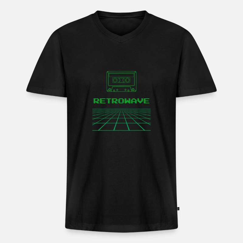 Retrowave Synthwave 80s Design - Männer Premium Bio T-Shirt mit V-Ausschnitt - Schwarz