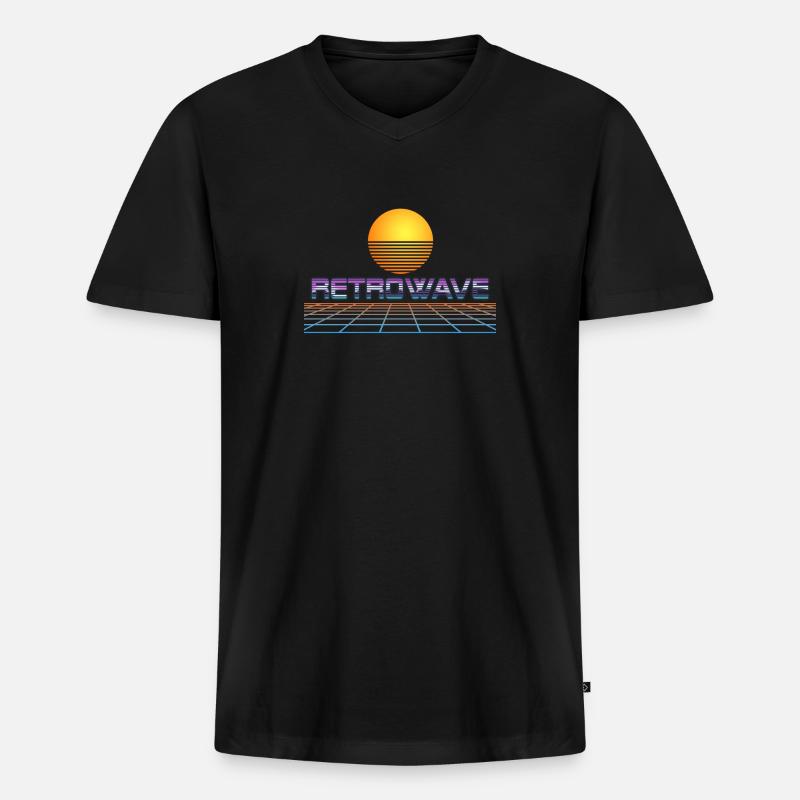 Retrowave Synthwave 80s Design - Männer Premium Bio T-Shirt mit V-Ausschnitt - Schwarz