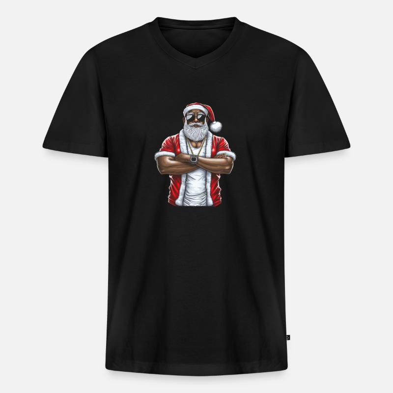 Weihnachtsmann Schwarzer Weihnachtsmann - Männer Premium Bio T-Shirt mit V-Ausschnitt - Schwarz