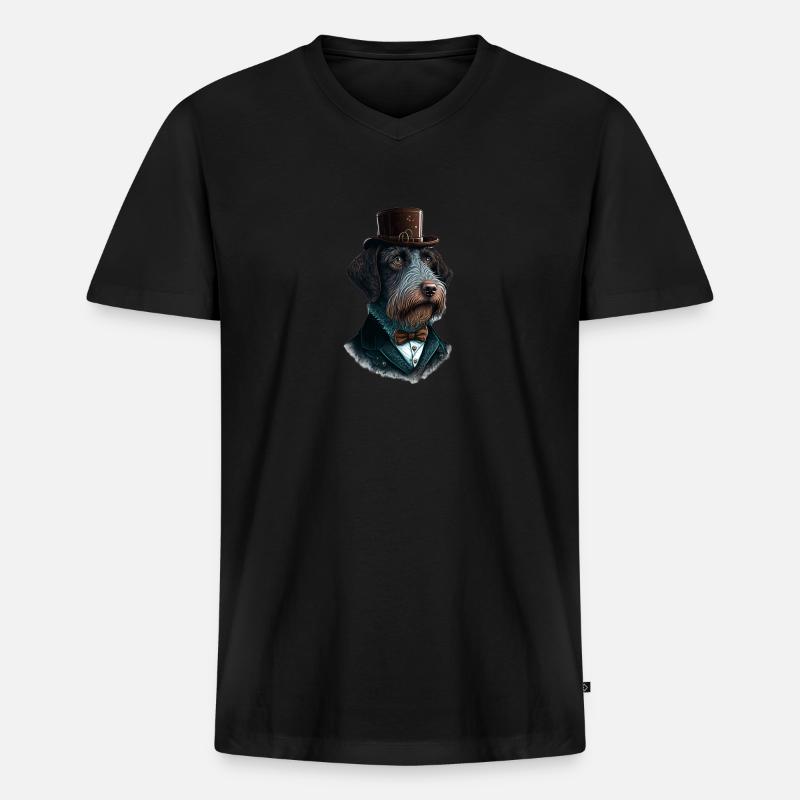 Hund German Wirehaired Pointer Hundemotiv - Männer Premium Bio T-Shirt mit V-Ausschnitt - Schwarz