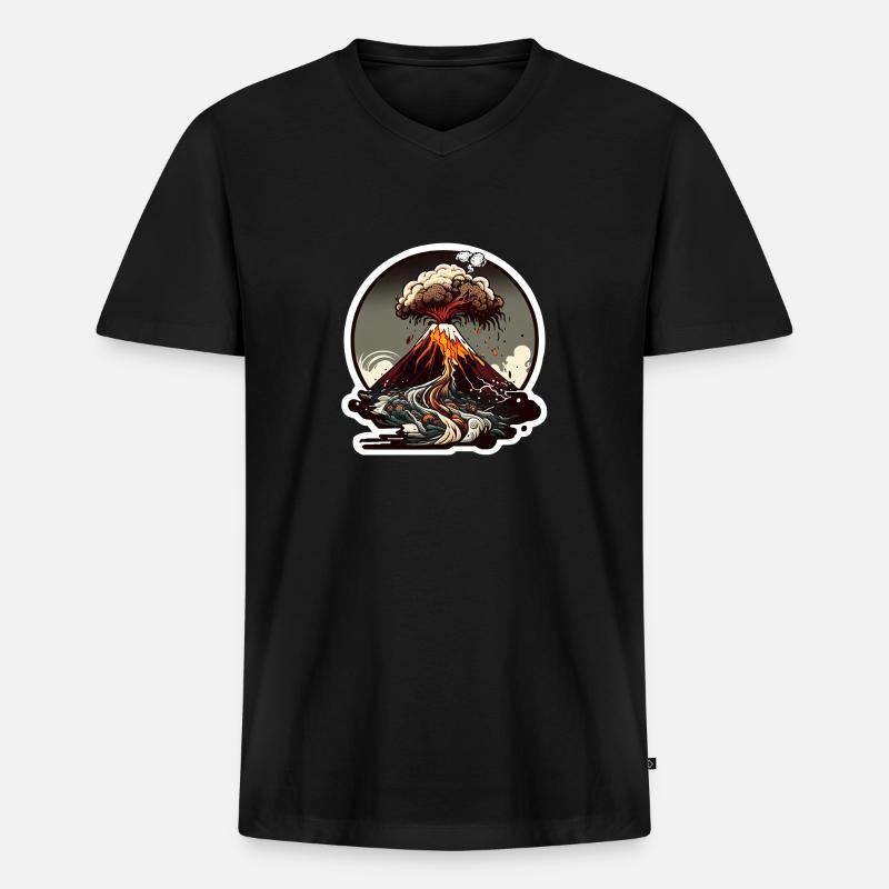 Ausbrechender Vulkan - Männer Premium Bio T-Shirt mit V-Ausschnitt - Schwarz