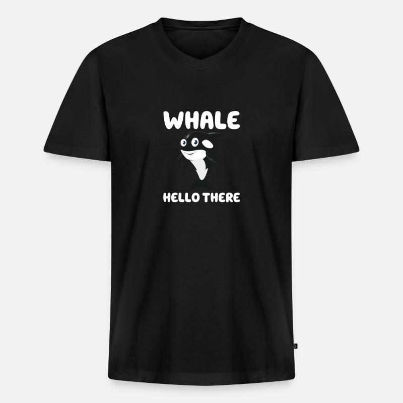Wal Hallo - Männer Premium Bio T-Shirt mit V-Ausschnitt - Schwarz