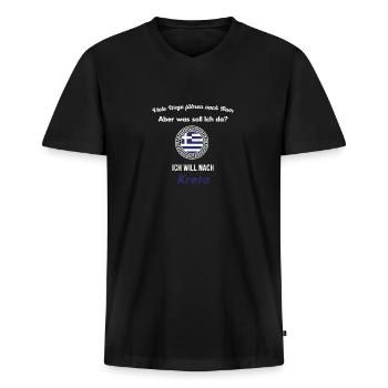 Kreta Urlaub Fernweh Reise Spruch Griechisch - Männer Premium Bio T-Shirt mit V-Ausschnitt - Schwarz - Vorne - Nico (187cm)