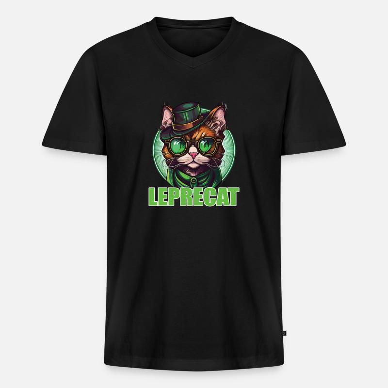 St. Patricks Day Katze - Männer Premium Bio T-Shirt mit V-Ausschnitt - Schwarz