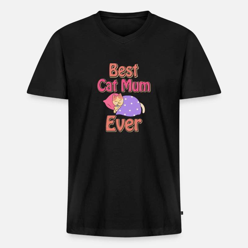 Beste Katzen Mutter - Männer Premium Bio T-Shirt mit V-Ausschnitt - Schwarz