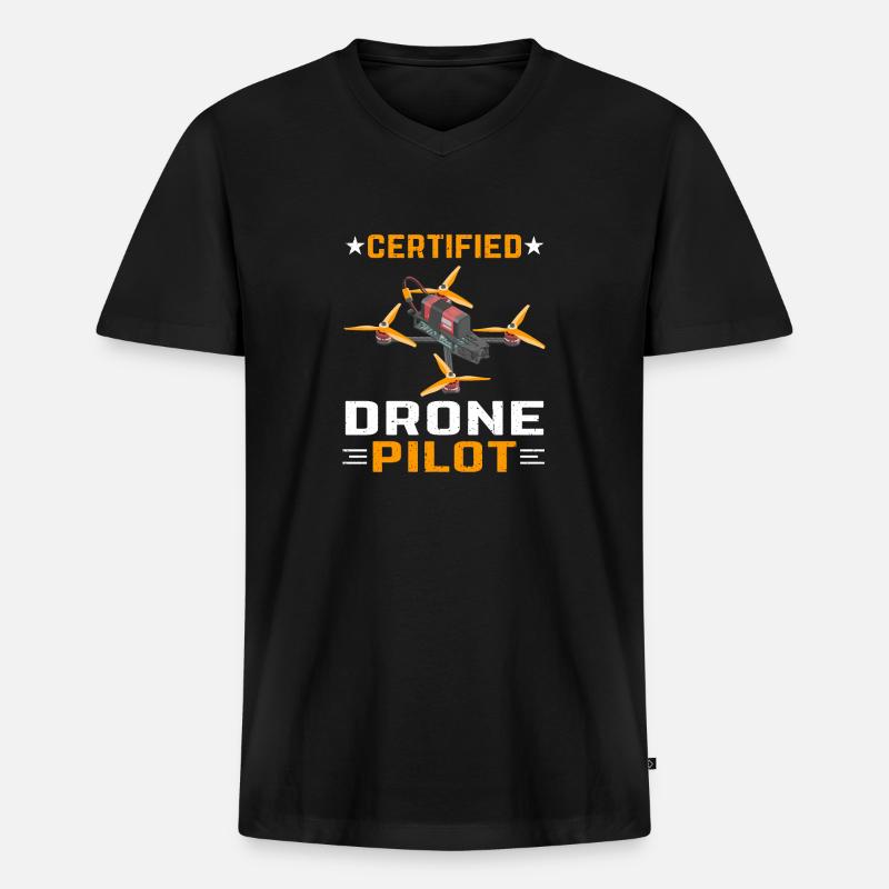 Certified Drone Pilot - Männer Premium Bio T-Shirt mit V-Ausschnitt - Schwarz