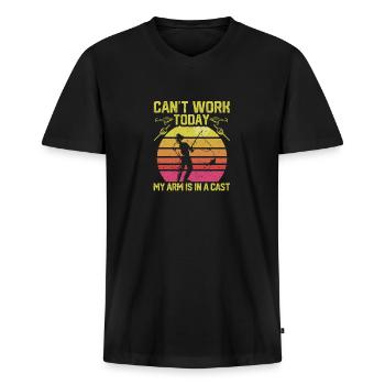 Kann heute nicht arbeiten Mein Arm ist in einem - Männer Premium Bio T-Shirt mit V-Ausschnitt - Schwarz - Vorne - Nico (187cm)