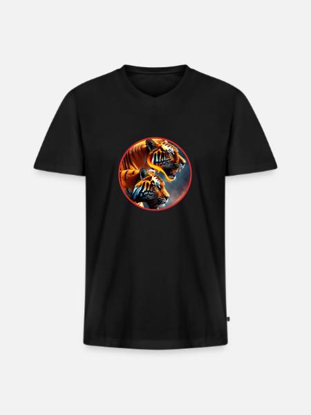 Mein wilder Tiger - Männer Premium Bio T-Shirt mit V-Ausschnitt - Schwarz