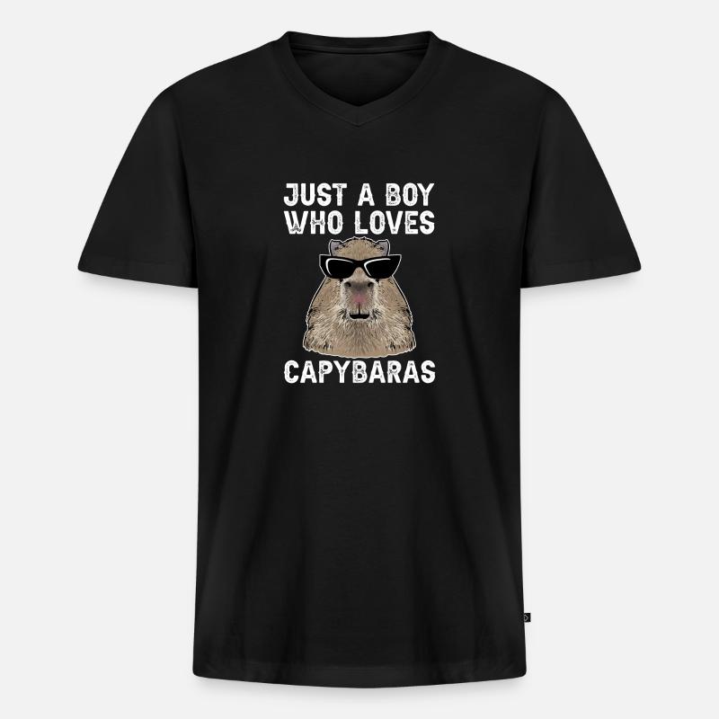 Capybara Nagetier - Männer Premium Bio T-Shirt mit V-Ausschnitt - Schwarz