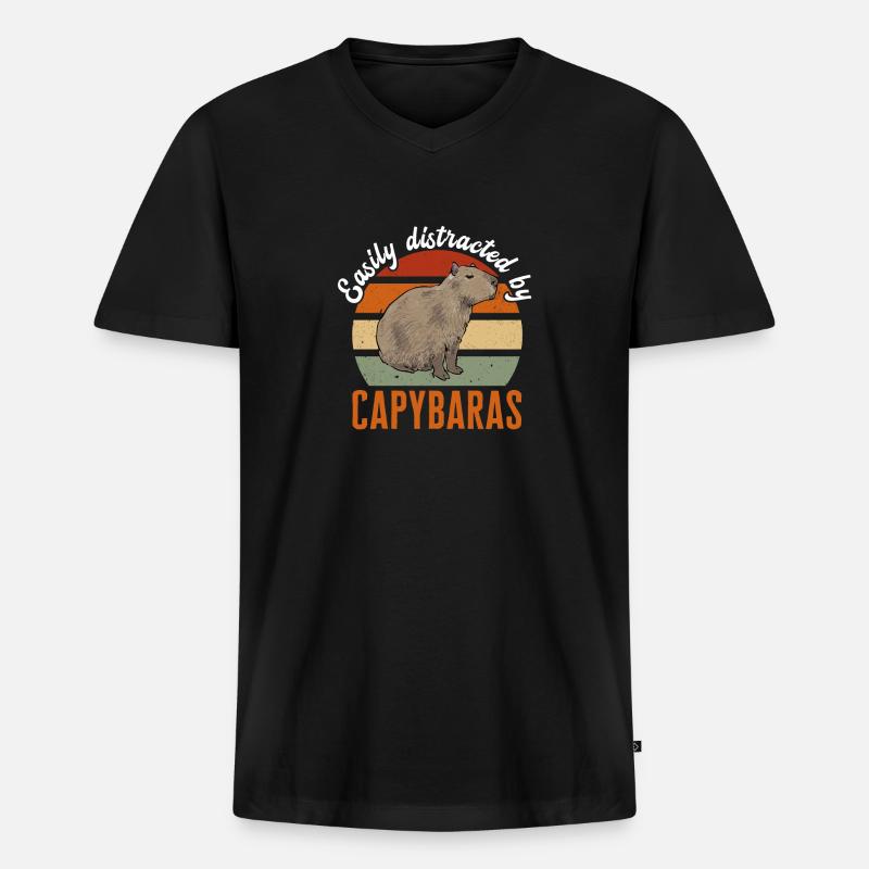 Capybara Nagetier - Männer Premium Bio T-Shirt mit V-Ausschnitt - Schwarz