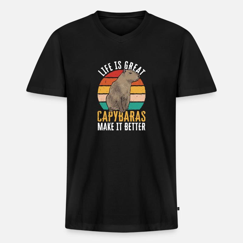Capybara Nagetier - Männer Premium Bio T-Shirt mit V-Ausschnitt - Schwarz