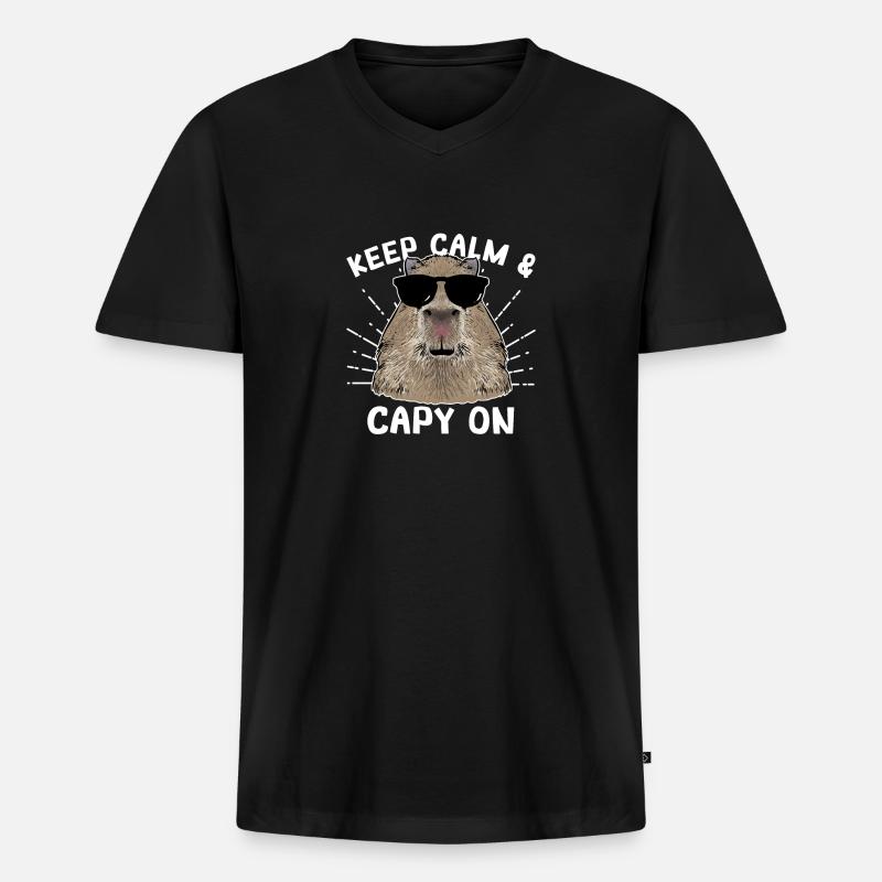 Capybara Nagetier - Männer Premium Bio T-Shirt mit V-Ausschnitt - Schwarz