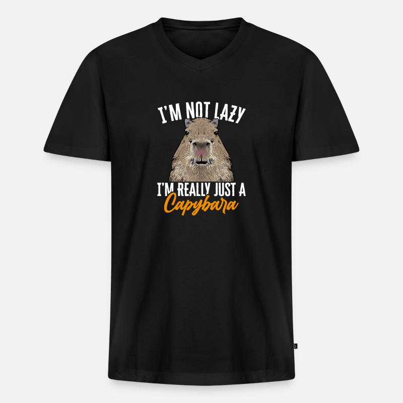 Capybara Nagetier - Männer Premium Bio T-Shirt mit V-Ausschnitt - Schwarz