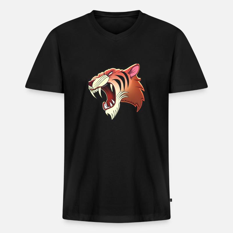 Säbelzahntiger Kopf Comic - Männer Premium Bio T-Shirt mit V-Ausschnitt - Schwarz