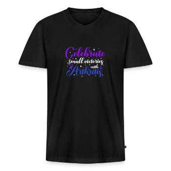 L'arthrite ne me fera pas prendre conscience - T-shirt encolure en V Premium bio Homme - noir - Devant - Nico (187cm)
