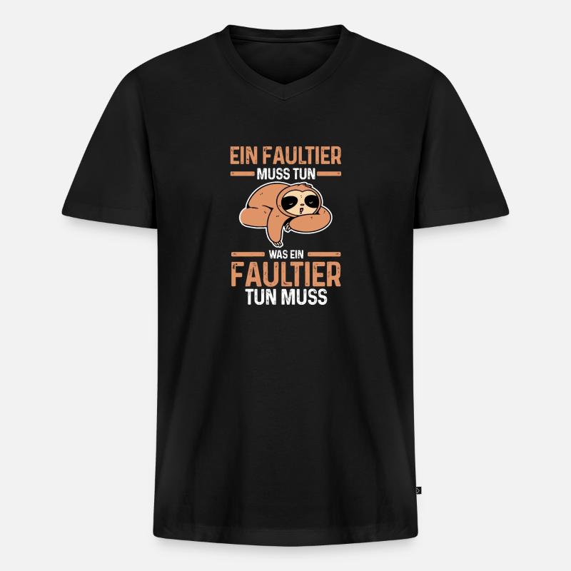 Faultier - Männer Premium Bio T-Shirt mit V-Ausschnitt - Schwarz