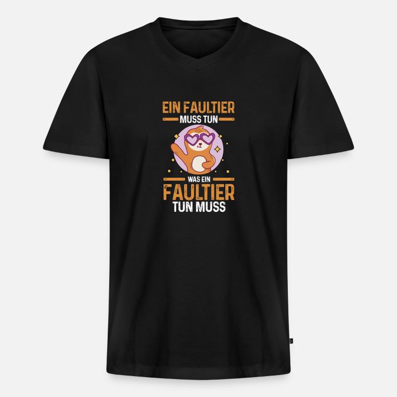 Faultier - Männer Premium Bio T-Shirt mit V-Ausschnitt - Schwarz