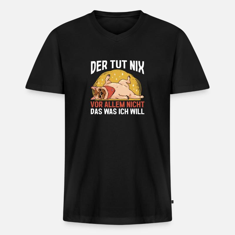 Hund Mops - Männer Premium Bio T-Shirt mit V-Ausschnitt - Schwarz