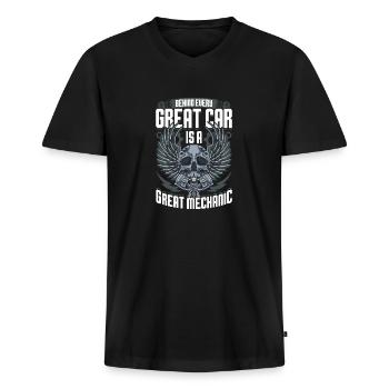 Mécanicien automobile Mécanicien automobile Mécanicien automobile Mécanicien - T-shirt encolure en V Premium bio Homme - noir - Devant - Nico (187cm)