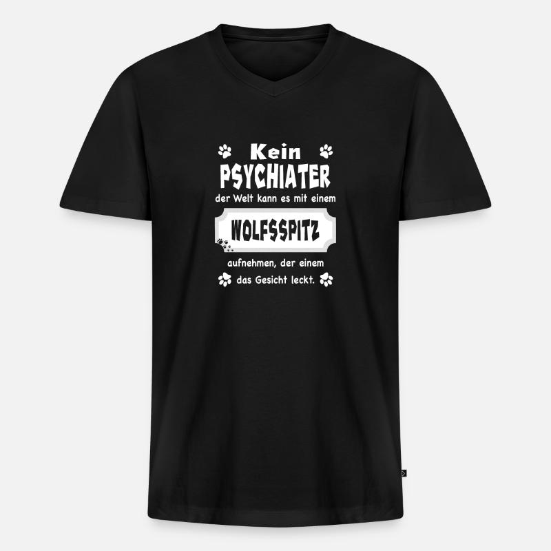 Kein Psychiater - Lustiger Spruch - Wolfsspitz - Männer Premium Bio T-Shirt mit V-Ausschnitt - Schwarz
