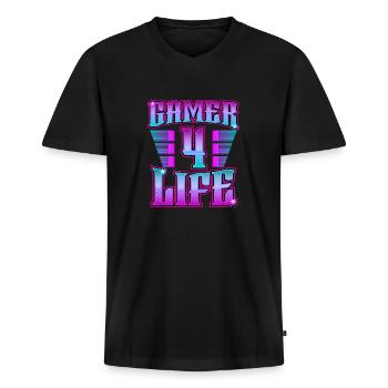 Gamer 4 Life Idée cadeau Gamer for Life - T-shirt encolure en V Premium bio Homme - noir - Devant - Nico (187cm)