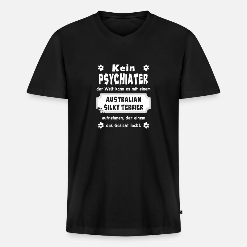 Kein Psychiater - Australian Silky Terrier - Männer Premium Bio T-Shirt mit V-Ausschnitt - Schwarz