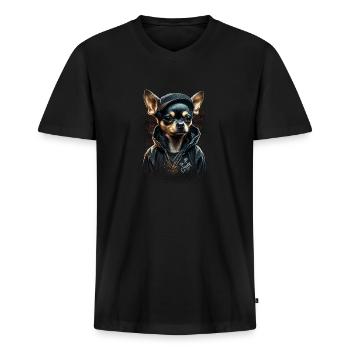 Chihuahua | Chien Cool | Rap | Hip-Hop | Gangster - T-shirt encolure en V Premium bio Homme - noir - Devant - Nico (187cm)