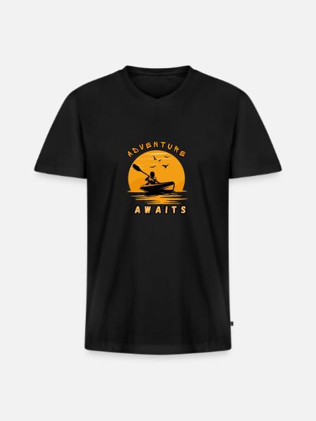 Adventure Awaits Kayak - Men's Premium Organic T-shirt with V-neck - black