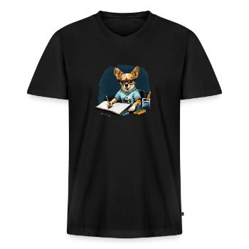 Chihuahua | Home Office Job Work Laptop Tie Funny - Men's Premium Organic T-shirt with V-neck - black - Front - Nico (187cm)