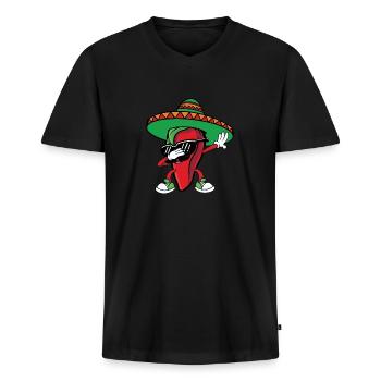 Drôle de piment piment poivre mexicain Cinco de Mayo - T-shirt encolure en V Premium bio Homme - noir - Devant - Nico (187cm)
