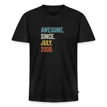 14e anniversaire 14 ans génial depuis juillet 2009 - T-shirt encolure en V Premium bio Homme - noir - Devant - Nico (187cm)