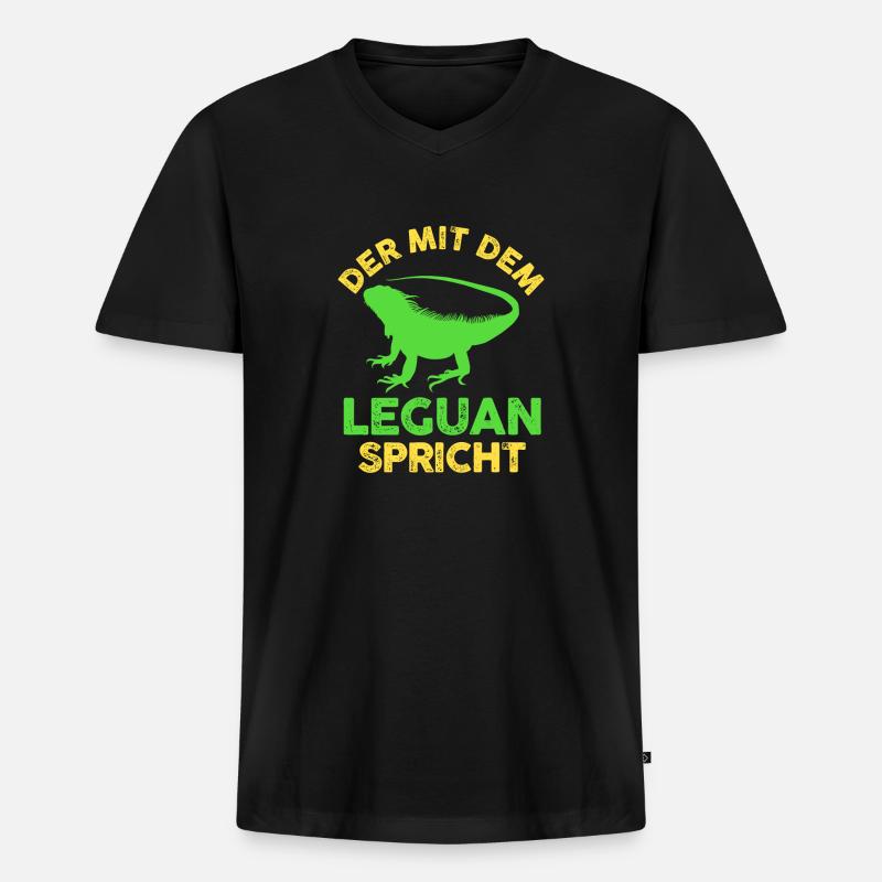 Der mit dem Leguan spricht - Männer Premium Bio T-Shirt mit V-Ausschnitt - Schwarz